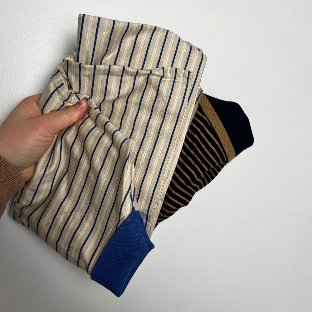 Joey Rodolfo Resort Two Mens Striped Polo Shirts Set of 2 Tan Blue Cream L VTG